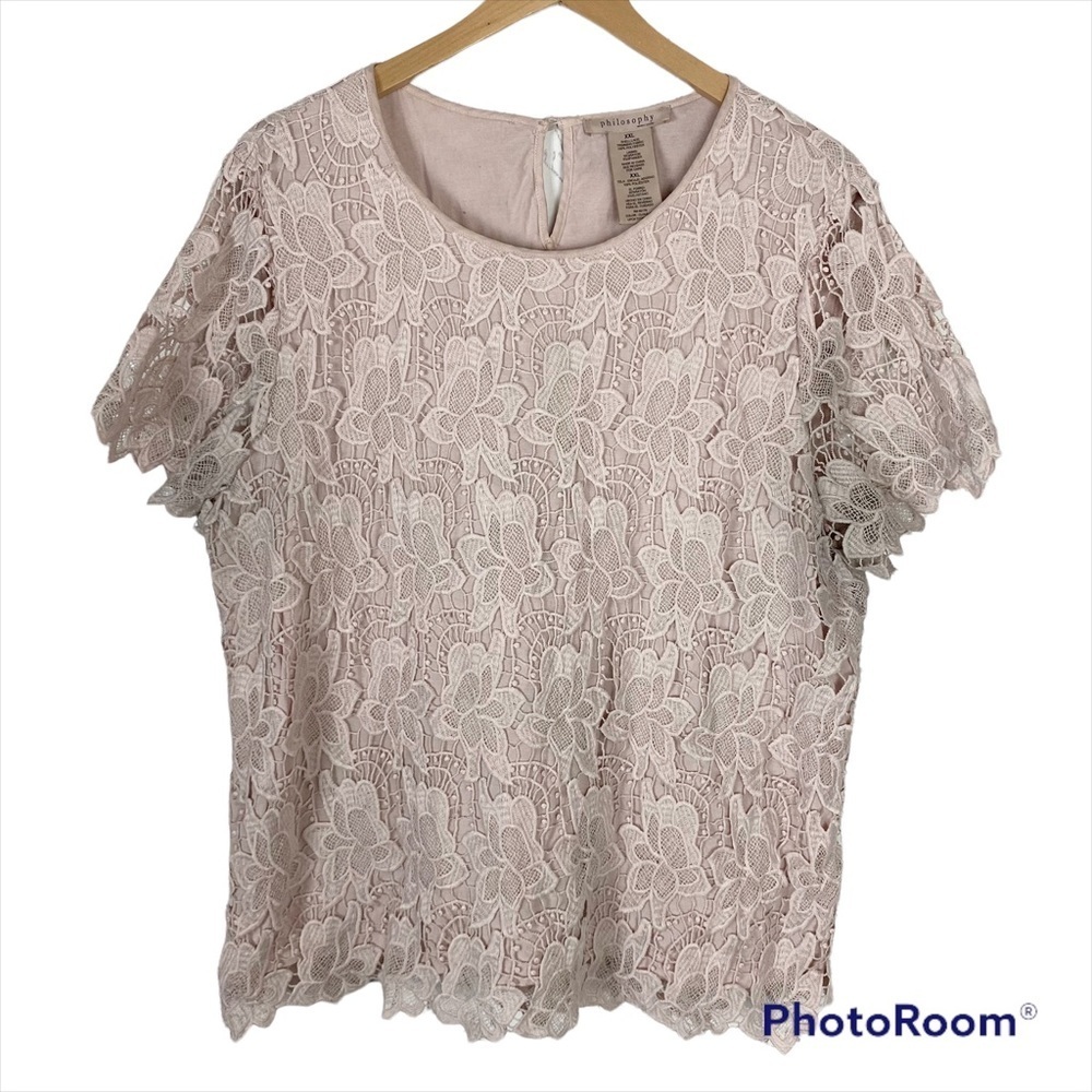 PHILOSOPHY Blush Pink Lace Crochet Overlay Blouse XXL